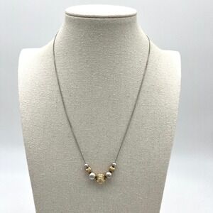 Vintage Italy Two Tone Bead Necklace Sterling Silver and‎ Gold Chain